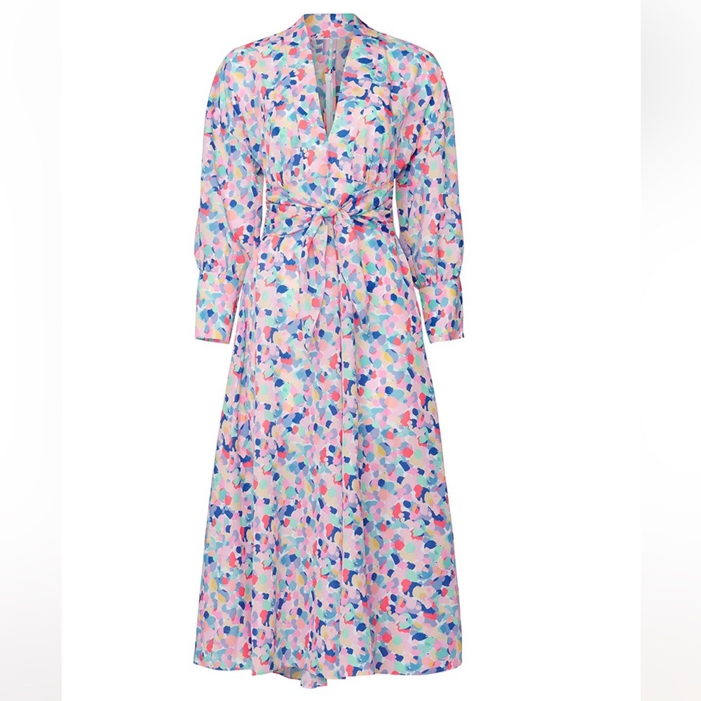 NWT $414 PALOMA BLUE Bronte Lovely Colorful Midi Dress Front Tie Luxury Women's